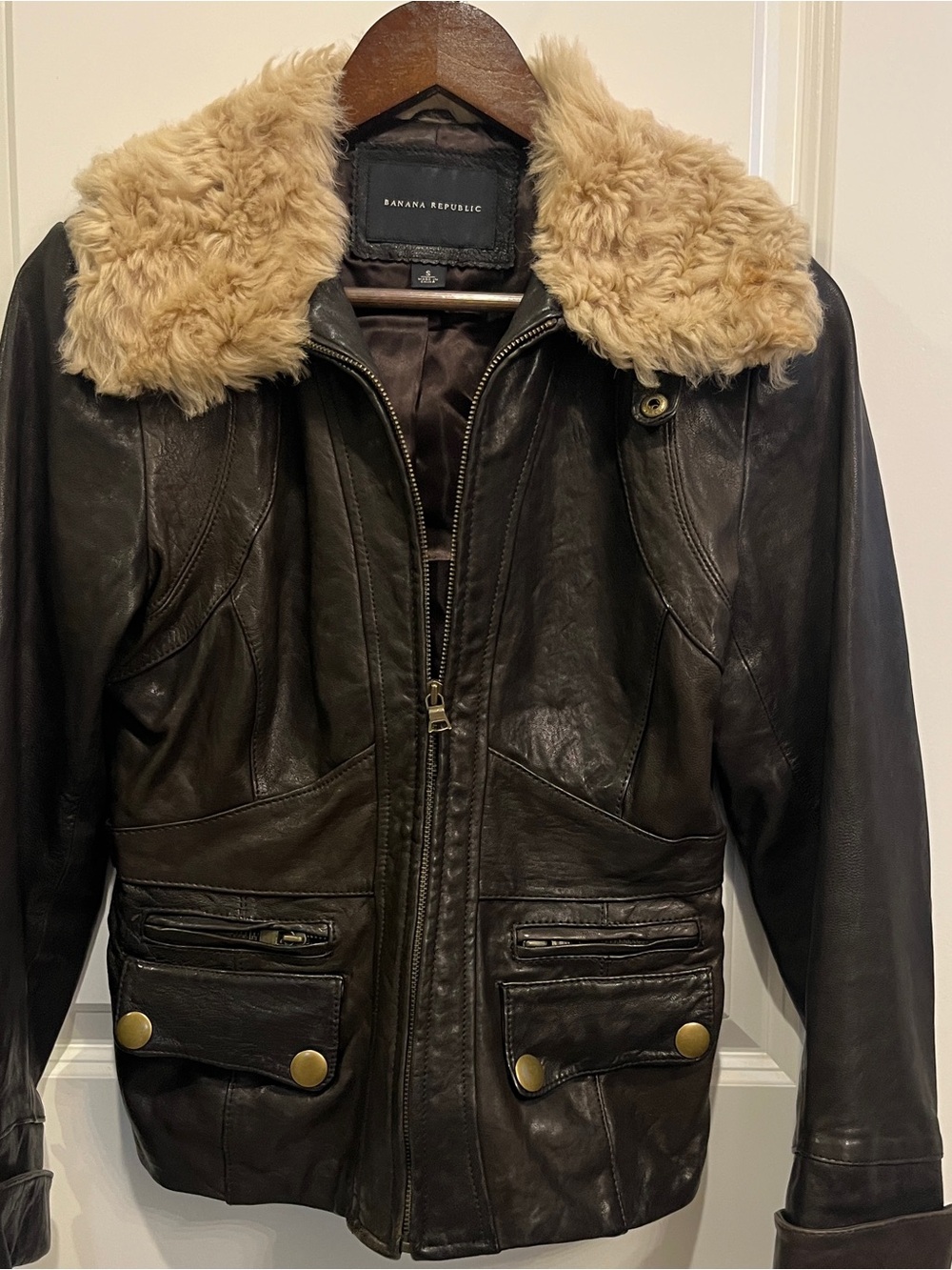 ✨GORGEOUS✨ Banana Republic Dark Brown Genuine Leather Aviator Moto Jacket Small